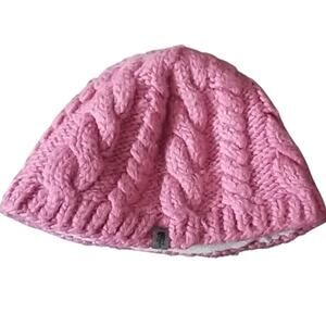 The North Face Lined Cable Knit Girls Pink Beanie OS